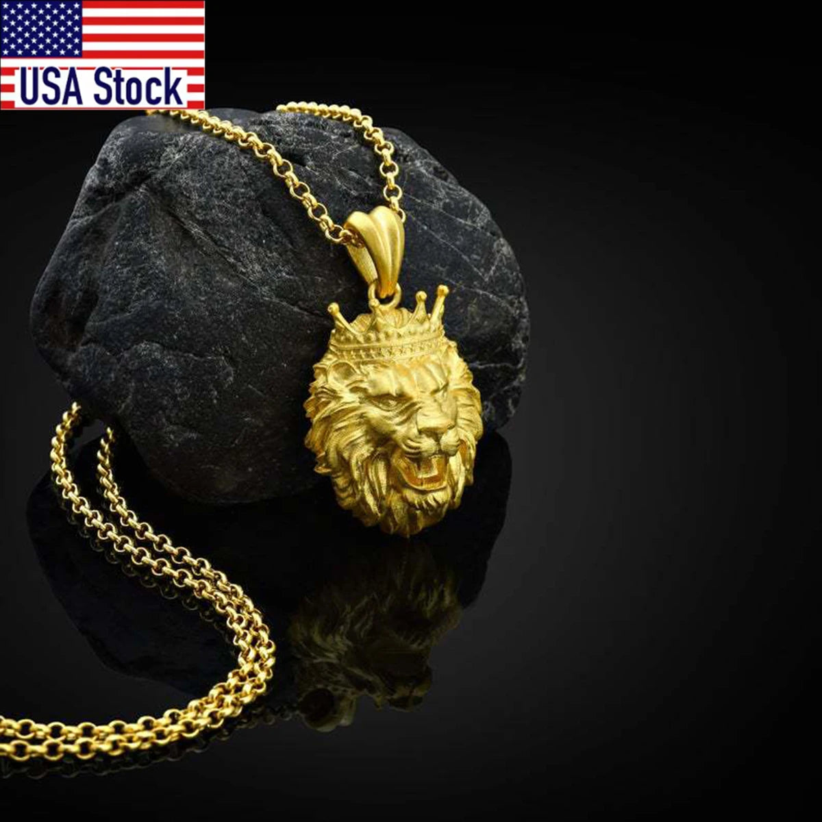 1Pc Pop Crown Lion Head Hip Hop Necklace Men's Animal Pendant