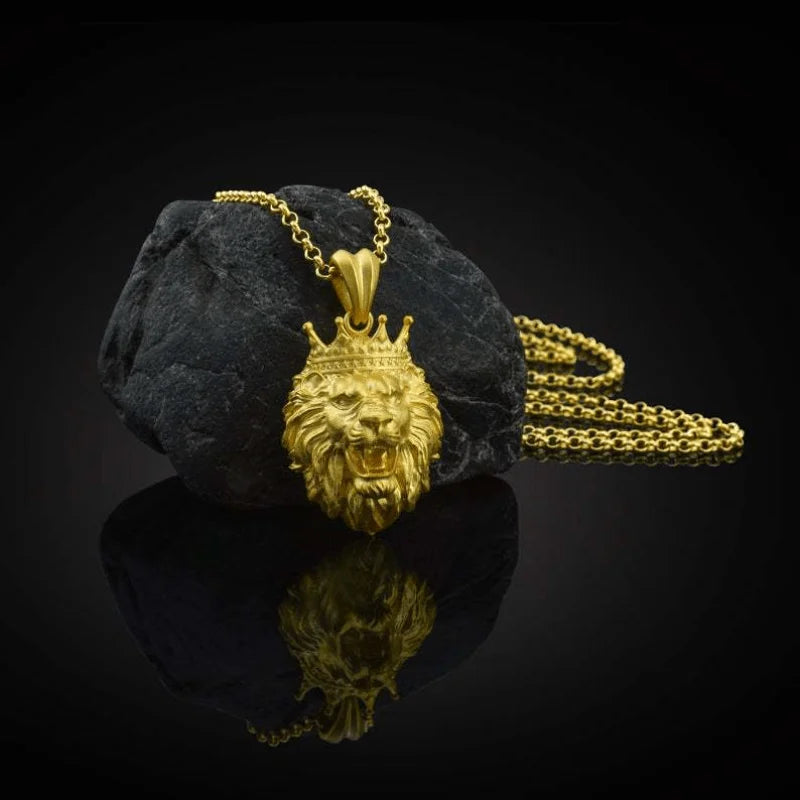 1Pc Pop Crown Lion Head Hip Hop Necklace Men's Animal Pendant