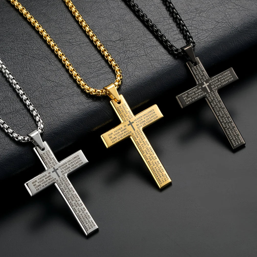 1pc Titanium Alloy Carved Cross Pendant – Unisex Multi-Color Necklace (Ideal Gift for Loved Ones)