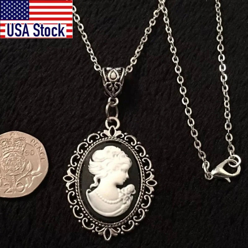 1Pc Retro Women's Camouflage Pendant Black Necklace 18 inch Chain Steampunk Women