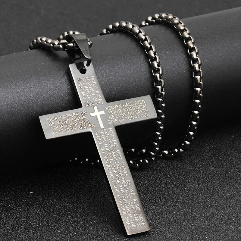 1pc Titanium Alloy Carved Cross Pendant – Unisex Multi-Color Necklace (Ideal Gift for Loved Ones)