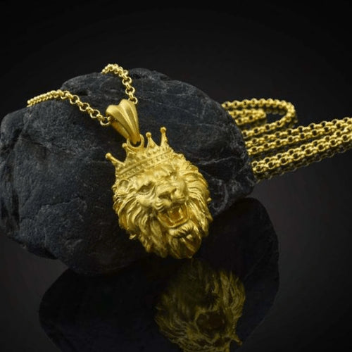 1Pc Pop Crown Lion Head Hip Hop Necklace Men's Animal Pendant